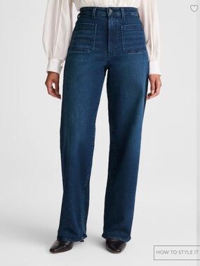 Madewell The Curvy Emmett Wide-Leg Jean: Patch Pocket in Dark Blue Size 28